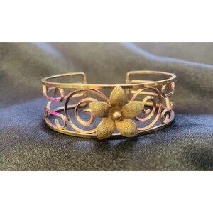 Vintage Krementz Gold Filled Flower & Scroll Design Cuff Bracelet 6 3/4"